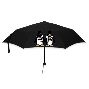 2 Pinguin Gentlemen Sir Herr Zylinder Hut Monokel - Regenschirm (klein) - Schwarz - Vorne