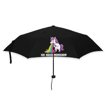 Lustiges Einhorn Ich hasse Menschen Regenbogen - Regenschirm (klein) - Schwarz - Vorne