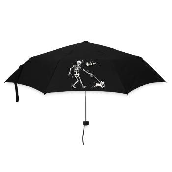 Skelett spaziert mit French Bulldog dunkler Humor - Regenschirm (klein) - Schwarz - Vorne