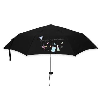 maritime zarte bunte Symbole an der Wäscheleine - Regenschirm (klein) - Schwarz - Vorne