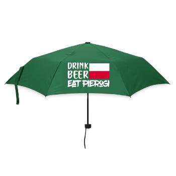 Boire de la bière manger Pierogi cuisine polonaise Polska nourriture - Parapluie standard - vert bouteille - Devant