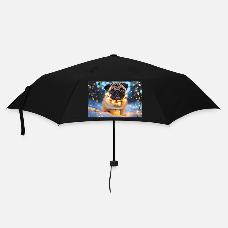 Cute Pug with Christmas Lights - Umbrella (small) - black