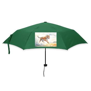 Tiger in Aktion - Regenschirm (klein) - Flaschengrün - Vorne