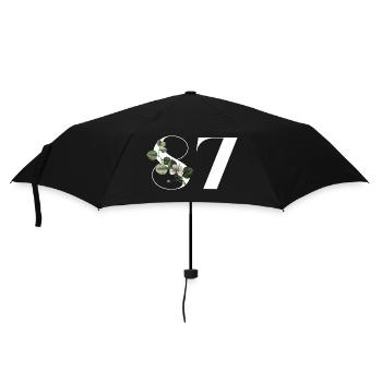 Number 87 Floral Green - 87th Floral Birthday - Umbrella (small) - black - Front