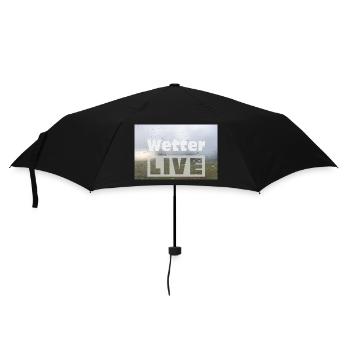 Wetter LIVE – Minimalistisches Regen Poster - Regenschirm (klein) - Schwarz - Vorne
