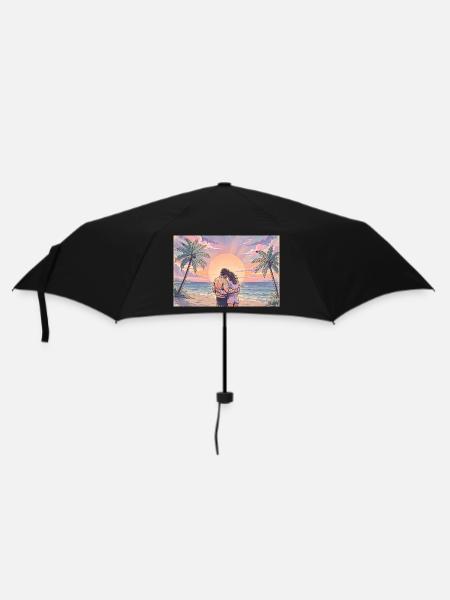 Palm Sunset Embrace - Regenschirm (klein) - Schwarz