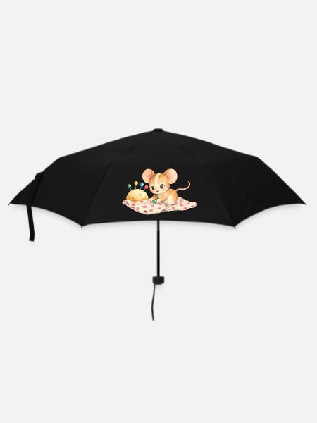 Maus - mit Nadelkissen beim Abstecken - Regenschirm (klein) - Schwarz
