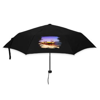 yellow boats by the sea on the beach - Umbrella (small) - black - Front