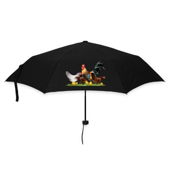 stately rooster with chickens on the chicken farm - Umbrella (small) - black - Front