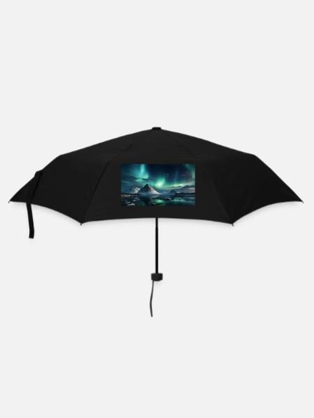 Nuit polaire avec aurores boréales dans le panorama d’hiver - Parapluie standard - noir
