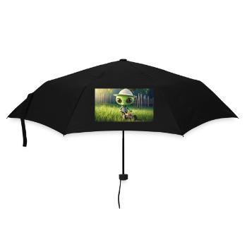 niedliches kleines grünes Retro Alien Rasen mähen - Regenschirm (klein) - Schwarz - Vorne