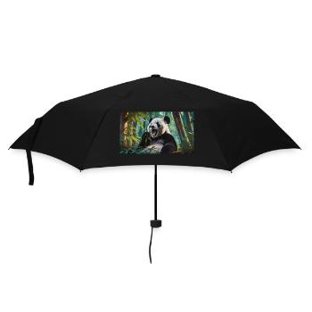 Niedliche Tiere chillen – Panda frisst Bambuswald - Regenschirm (klein) - Schwarz - Vorne