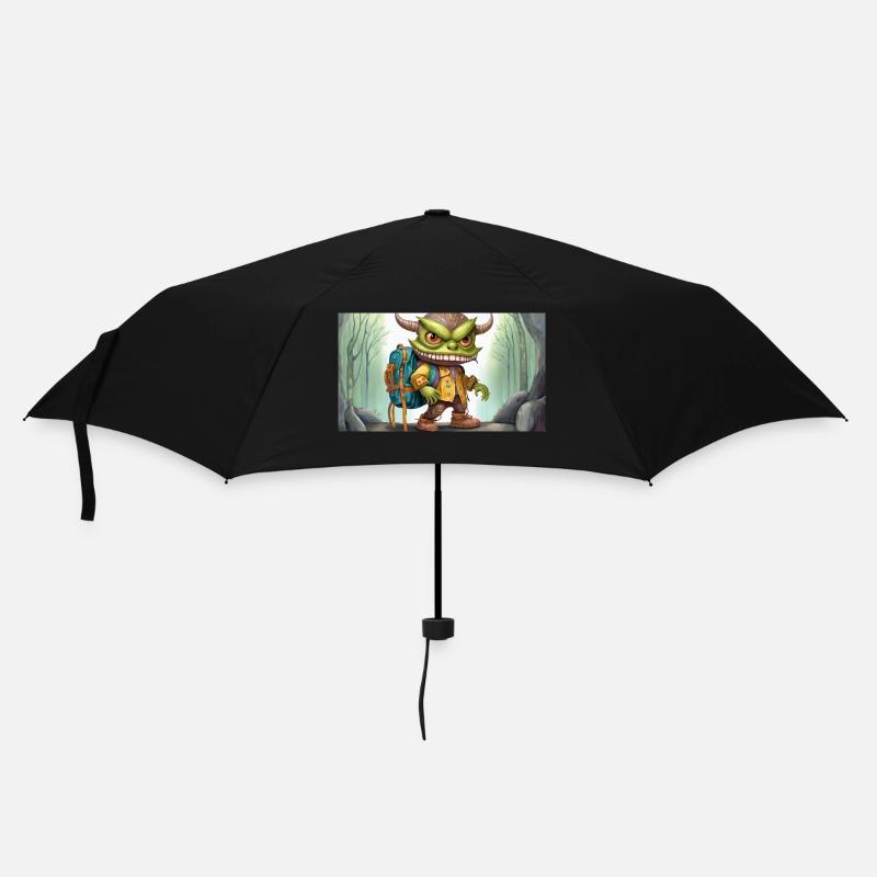 Grünes Monster mit Hörnern - junges, niedliches kleines - Regenschirm (klein) - Schwarz