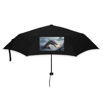 Ein realistischer böser dunkler Drache beim Erklimmen eines Nebels - Regenschirm (klein) - Schwarz - Vorne