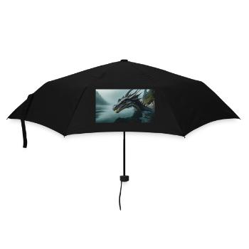 Ein realistischer böser dunkler Drache in einem nebligen Fluss - Regenschirm (klein) - Schwarz - Vorne