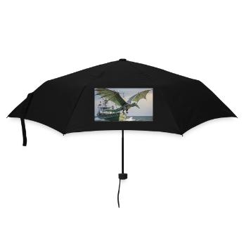 Ein realistischer böser dunkler Drache jagt Fische - Regenschirm (klein) - Schwarz - Vorne