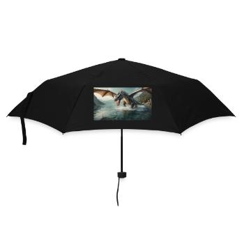 Ein realistischer böser dunkler Drache jagt Fischfluss - Regenschirm (klein) - Schwarz - Vorne