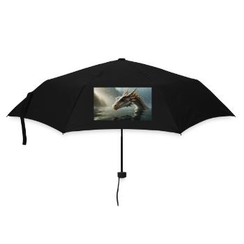 Ein realistischer böser dunkler Drache in einem nebligen Fluss - Regenschirm (klein) - Schwarz - Vorne