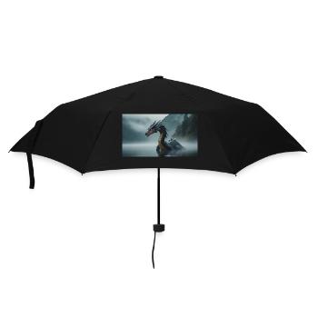 Ein realistischer böser dunkler Drache in einem nebligen Fluss - Regenschirm (klein) - Schwarz - Vorne