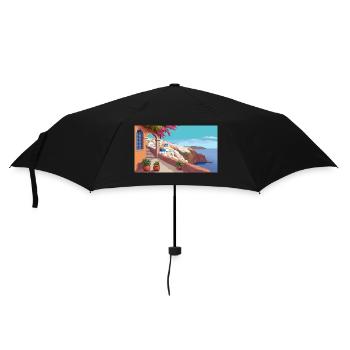 Oia, Santorini, Greece - Pixel Art - Umbrella (small) - black - Front