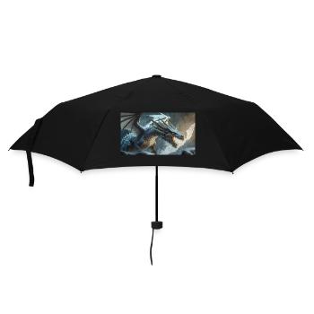 Ein realistischer böser dunkler Drache klettert auf einen nebligen - Regenschirm (klein) - Schwarz - Vorne