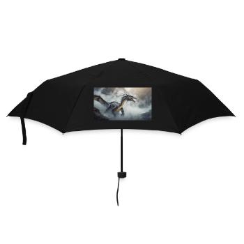 Ein realistischer böser dunkler Drache beim Erklimmen eines Nebels - Regenschirm (klein) - Schwarz - Vorne