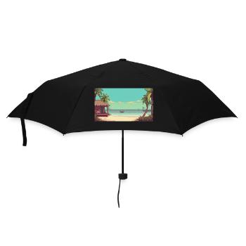 Isla Holbox, Mexico - Pixel Art - Umbrella (small) - black - Front