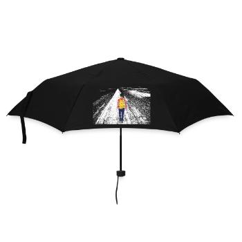 Einsamer Reisender auf der Straße - Regenschirm (klein) - Schwarz - Vorne