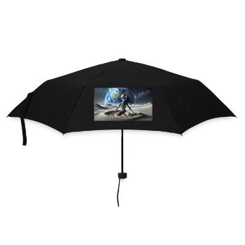 grey alien on the moon surface – meditate - Umbrella (small) - black - Front