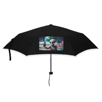 grey alien on the moon surface – making selfies - Umbrella (small) - black - Front