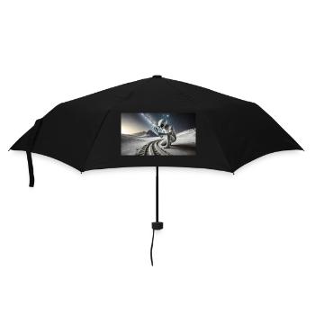 grey alien on the moon surface – observing moon - Umbrella (small) - black - Front