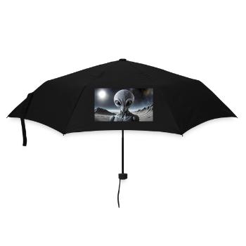 grey alien on the moon surface – portrait - Umbrella (small) - black - Front