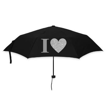 Buchstabe i silbernes Herz - Regenschirm (klein) - Schwarz - Vorne