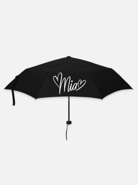 Mia Namendesign mit Herzen - Regenschirm (klein) - Schwarz