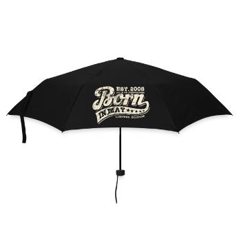 Born in May 2008 - Geburtstag - Geschenk - Regenschirm (klein) - Schwarz - Vorne