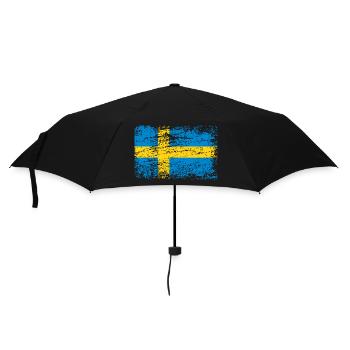 Schwedische Flagge im Vintage-Style - Regenschirm (klein) - Schwarz - Vorne