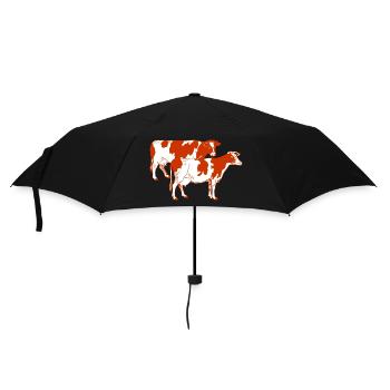 Two red-spotted cows - Umbrella (small) - black - Front