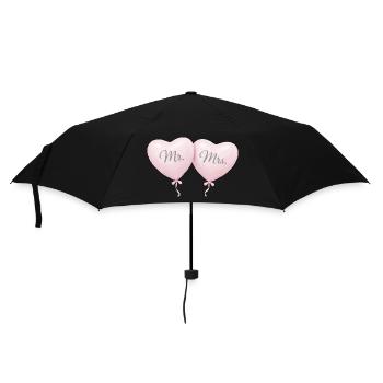 Mr Mrs Heart Balloon Couple Motif - Umbrella (small) - black - Front