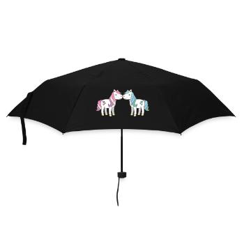 two cute unicorns kissing pink and aqua - Umbrella (small) - black - Front