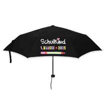 Geschenk Einschulung 2025 – Schulkind mit Name - Regenschirm (klein) - Schwarz - Vorne