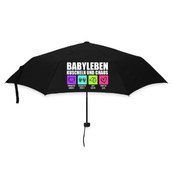 Werdende Mutter BABYLEBEN KUSCHELN UND CHAOS - Regenschirm (klein) - Schwarz - Vorne