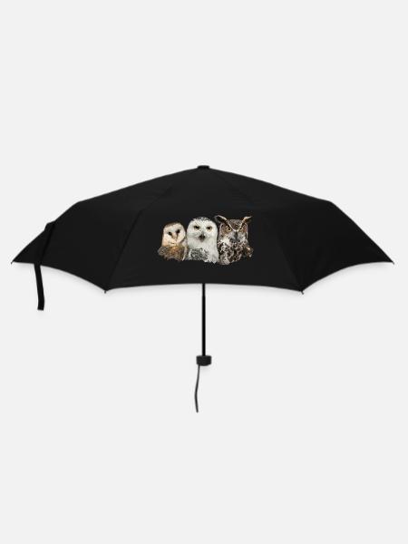 Eulen und Eule - Regenschirm (klein) - Schwarz