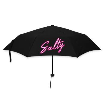 Salty Salzig Schriftzug für Frauen und Männer - Regenschirm (klein) - Schwarz - Vorne