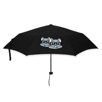 2 Schlaue Nerd Katzen Hornbrille Geek Brillen Team - Regenschirm (klein) - Schwarz - Vorne