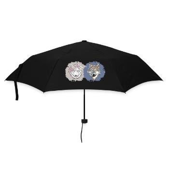 Floral and Realistic Wolves – Dual Nature Design - Umbrella (small) - black - Front