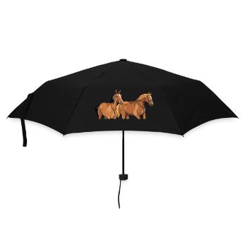 Zwei wunderschöne braune Pferde - Regenschirm (klein) - Schwarz - Vorne