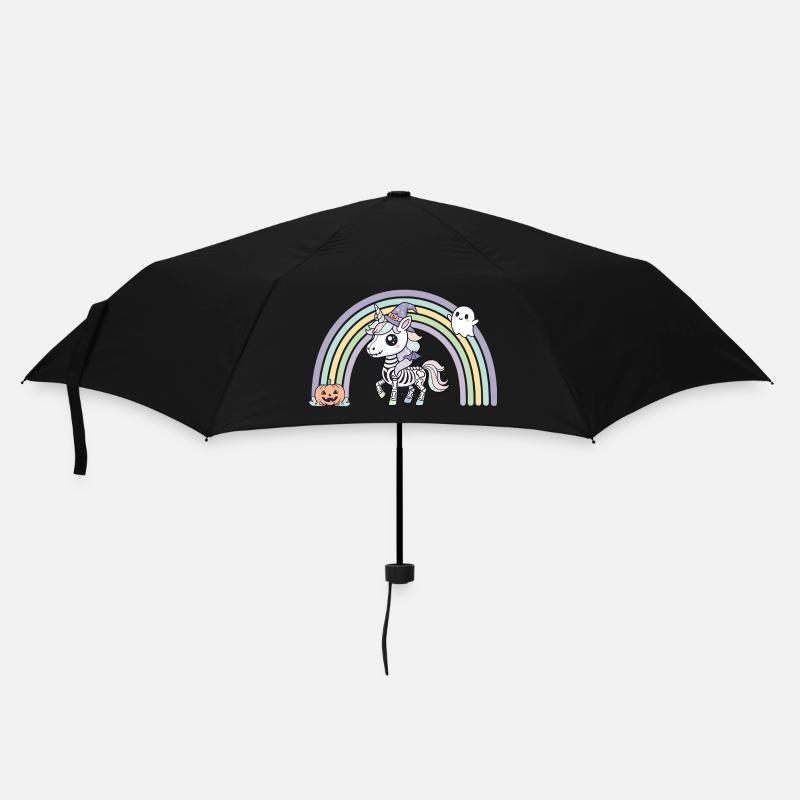 BOHO Skelett‑Einhorn mit Regenbogen – Halloween  - Regenschirm (klein) - Schwarz