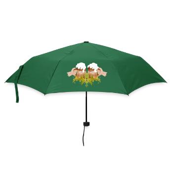 zwei gefüllte Bierkrüge Zum Anstoßen Prost - Regenschirm (klein) - Flaschengrün - Vorne