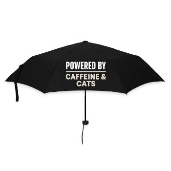 Kaffee Spruch - Powered By Caffeine And Cats - Regenschirm (klein) - Schwarz - Vorne