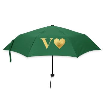 Buchstabe v goldenes Herz - Regenschirm (klein) - Flaschengrün - Vorne